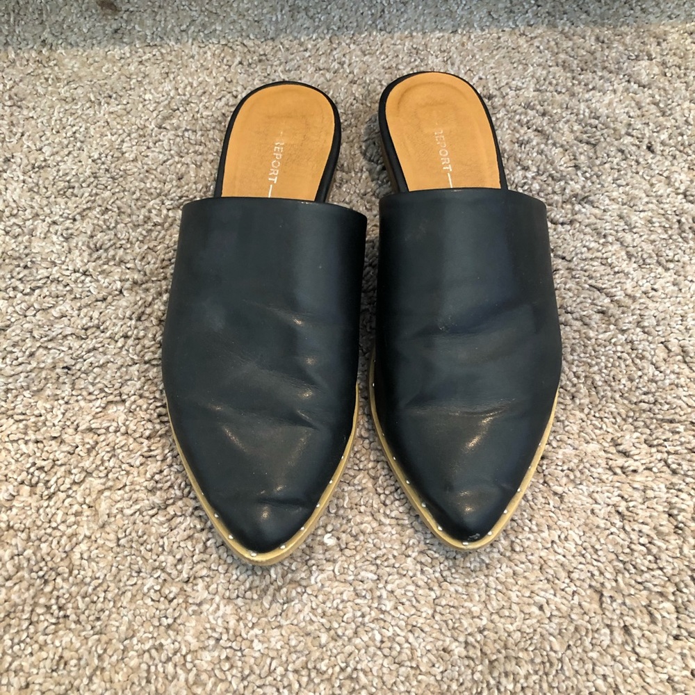 Black vegan leather mules